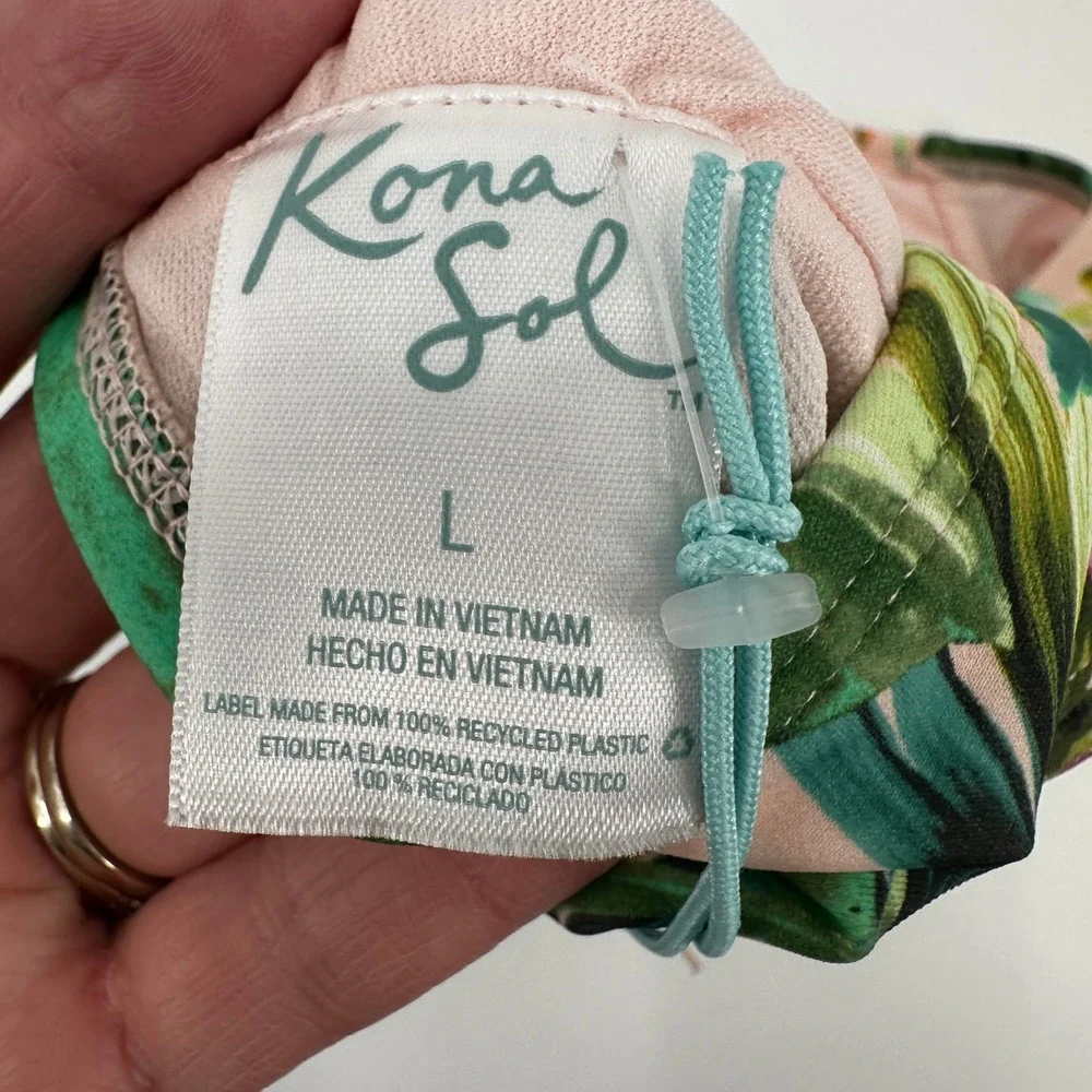 Kona Sol Tropical Botanical Floral Square‎ Neck Bikini Top Large Summer Vacation